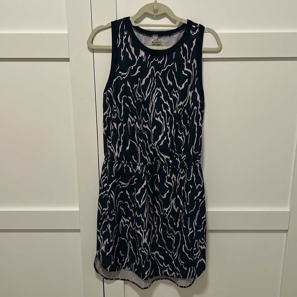 Athleta Navy and White Patterned Dress